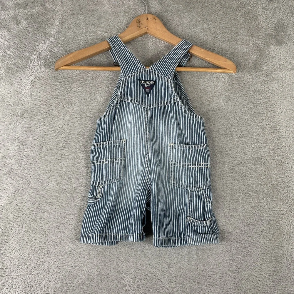 OshKosh Bgosh Hickory Stripe Overalls Kids 18M Blue Railroad Denim
